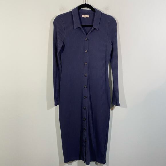 Madewell Women's Blue Button Front Midi Shirt Dress Size S #NH091 - Picture 1 of 7